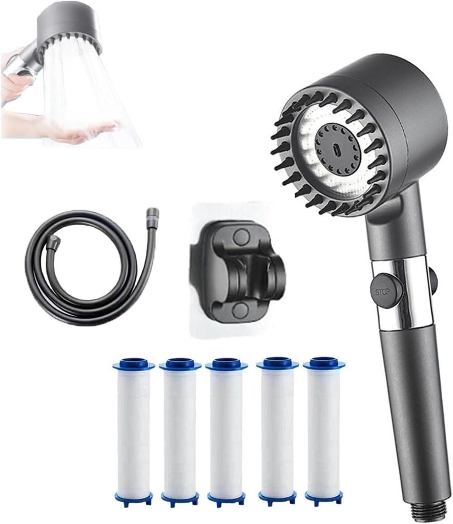German Multifunctional Massage Shower, German Massage Multifunctional One-Button Adjustment Shower Head, Powerful Water Spray Shower Head with 3 Mo...