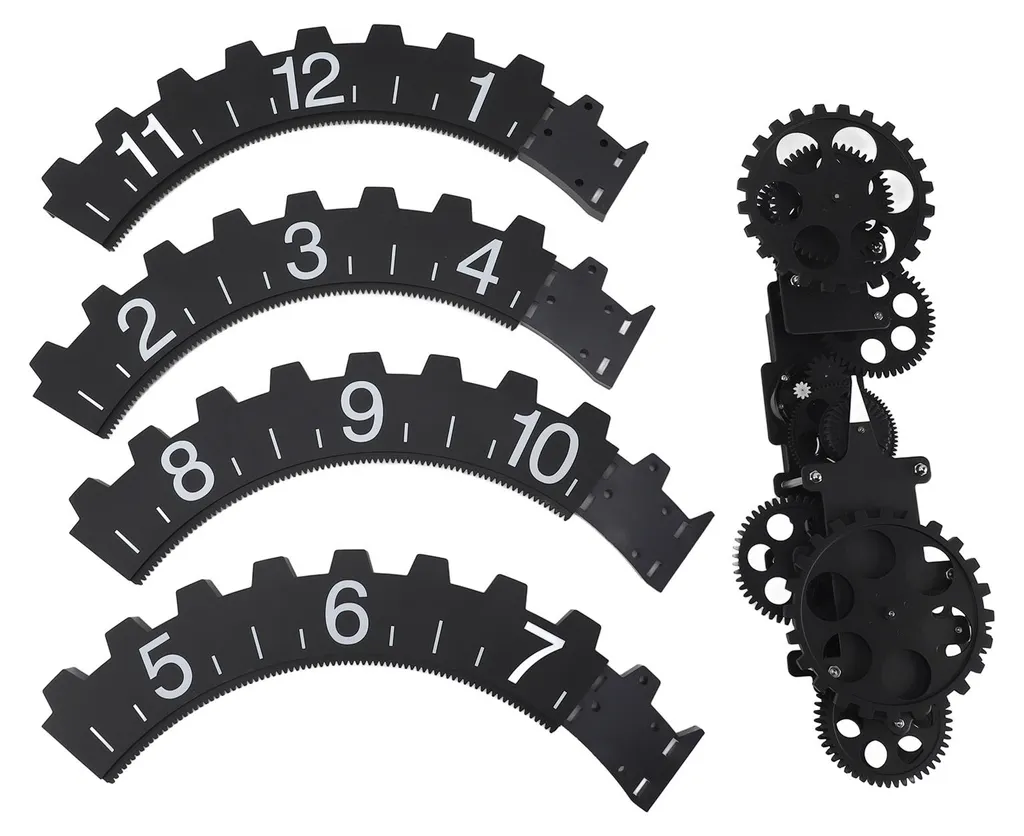 Horloge pivotante 3D engrenages mobiles noire style industriel vintage