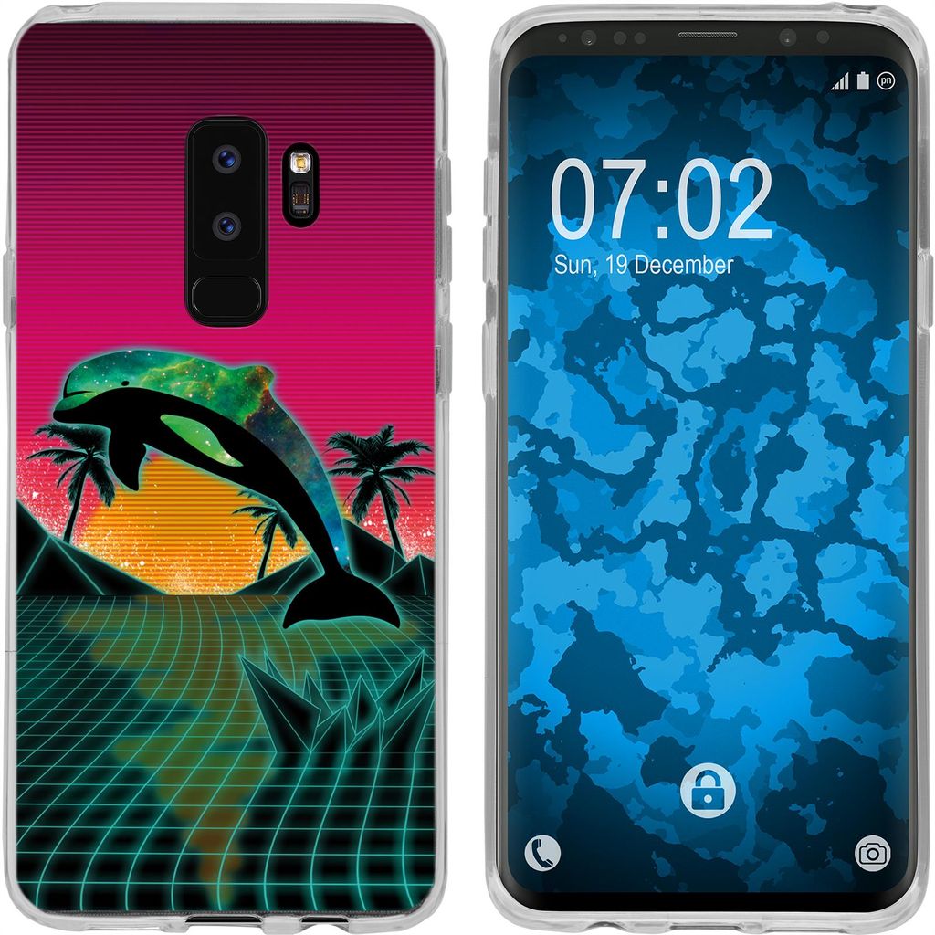 PhoneNatic Case kompatibel mit Samsung Galaxy S9 Plus Silikon-Hülle Retro Wave Delphin M1