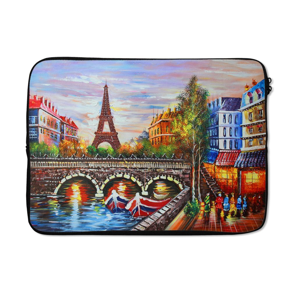 MuchoWow Laptop Hülle 14 ZollGemälde - Öl - Eiffelturm - Paris - Wasser Laptoptasche - Laptoptasche - Stoßsicher - Schutzhaube