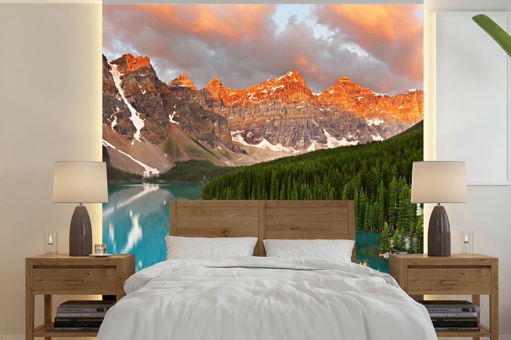 MuchoWow Fototapete für Wohnzimmer oder Schlafzimmer Wandtapete Vinyl Motivtapete Nordamerikanischer Moränensee während eines Sonnenaufgangs i...