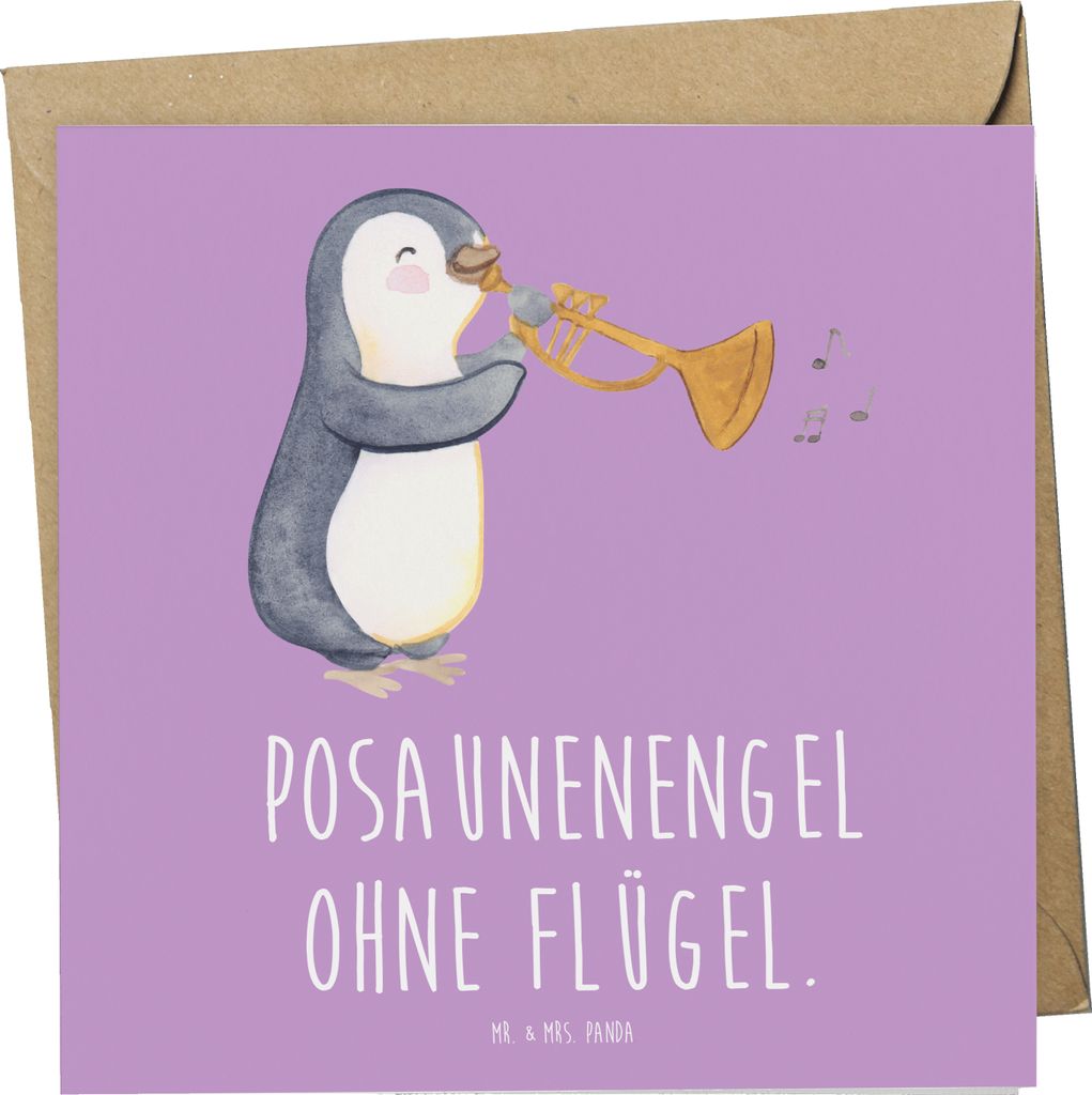 Mr. & Mrs. Panda Grußkarte Engel Posaune - Lavendeltraum - Geschenk, Musiker, doppelkarte, Klangnuancen, Orchester, Instrument, Klappkarte, Musike...