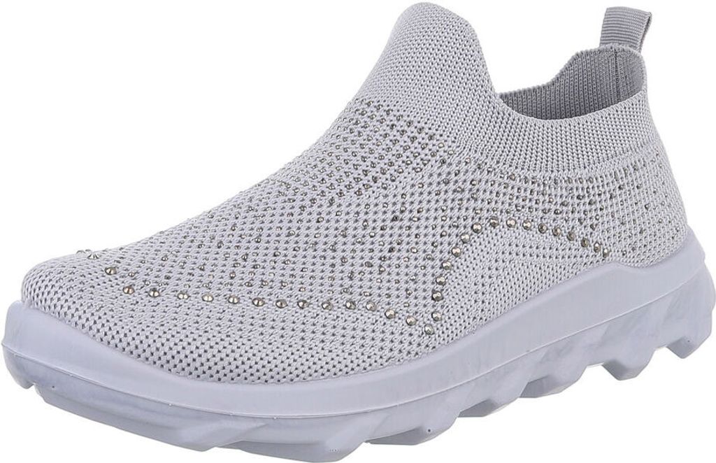 Ital-Design Damen Freizeitschuhe Halbschuhe Sneakers Low Mokassins Textiloptik Slipper 88843479 Hellgrau Gr. 36