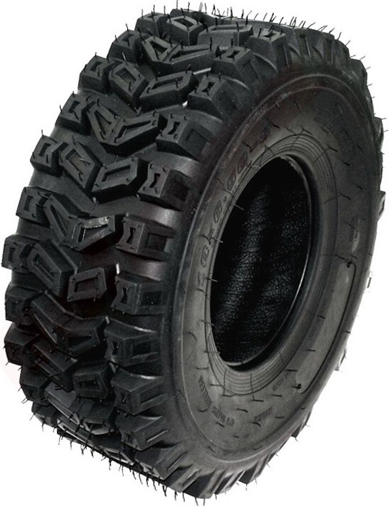 A close-up studio shot of a single off-road tire.