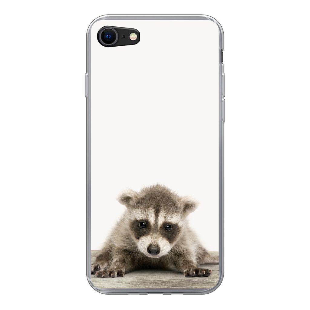 MuchoWow Handyhülle Schutzhülle Hülle für iPhone SE 2022 Waschbär - Tiere - Jungen - Mädchen Silikon Softcase Handy Hülle - Schutzhülle