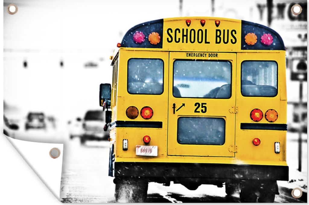 MuchoWow 120x80 cm Outdoor-Poster Gartendeko Sichtschutz Garten Poster für den Garten Rückansicht eines amerikanischen Schulbusses