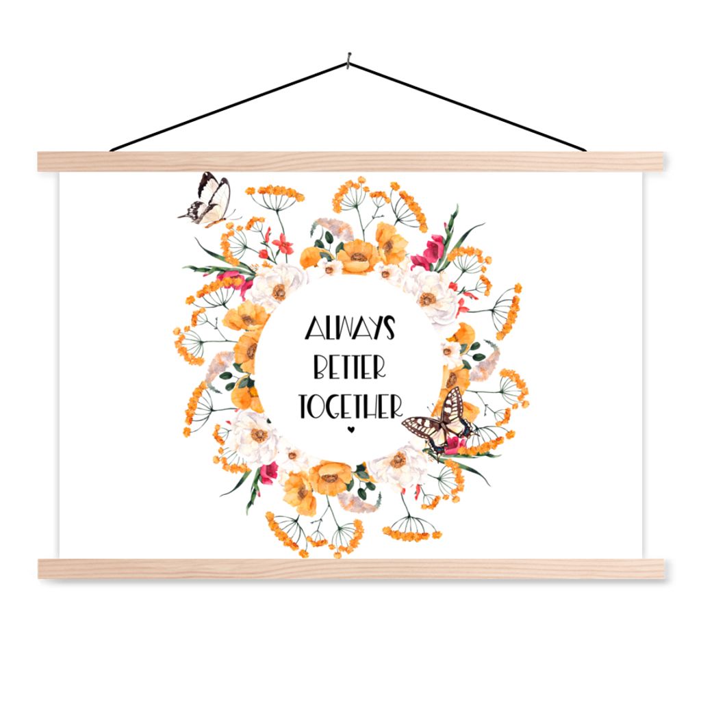 MuchoWow Textilposter Zitate - Gemeinsam immer besser - Familie 60x40 cm mit holzfarbenen Rahmen - Bilder