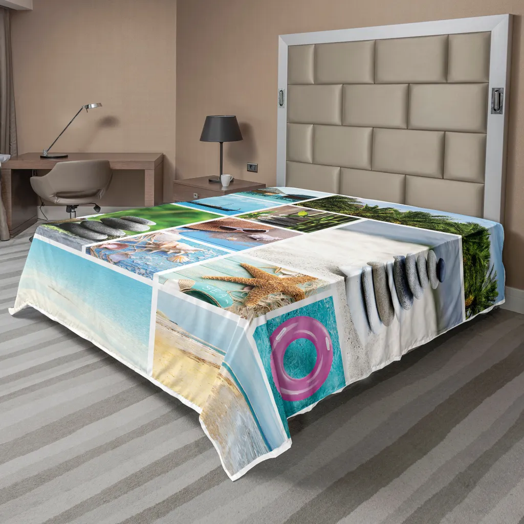 Drap plat microfibre 260x228 cm motif station thermale et rochers mer
