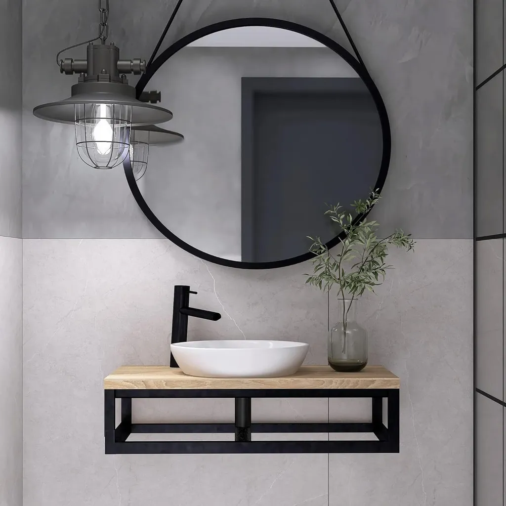 Support lavabo bois massif 60x35 cm - Finition laquée contre l'humidité