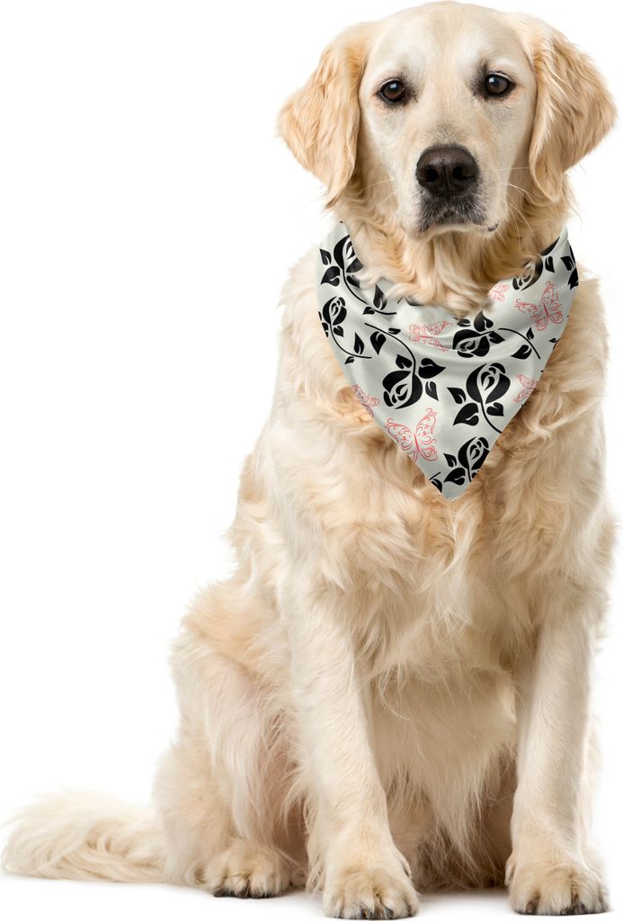 ABAKUHAUS Romantisch Haustier Bandana, Rosen und Schmetterlings-Kunst, 40x40 cm, grau Lachs