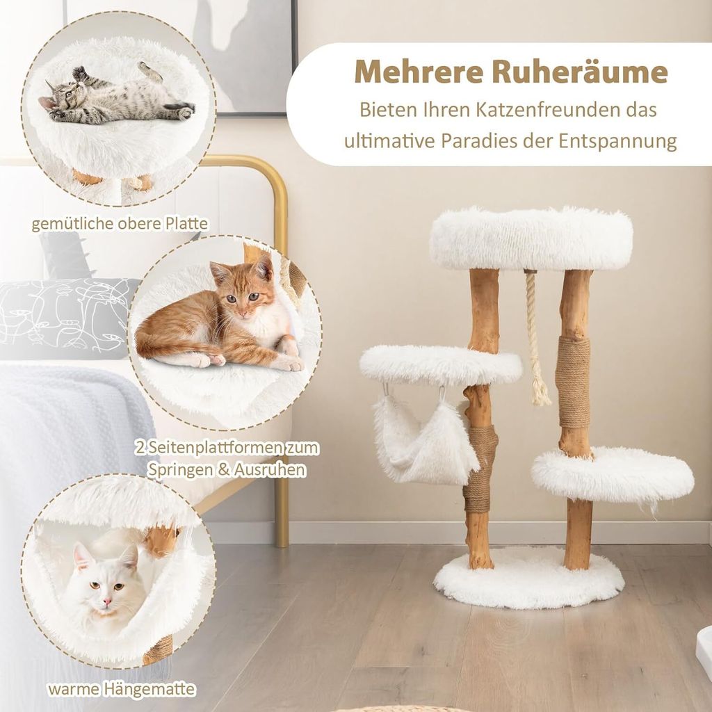 COSTWAY 87cm Kratzbaum Holz, Katzenbaum mit Hängematte & Produktbild 4