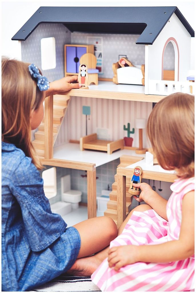 Puppenvilla Puppenhaus Puppenstube Puppenmöbel Spielzeughaus mit Möbeln Holz MDF 