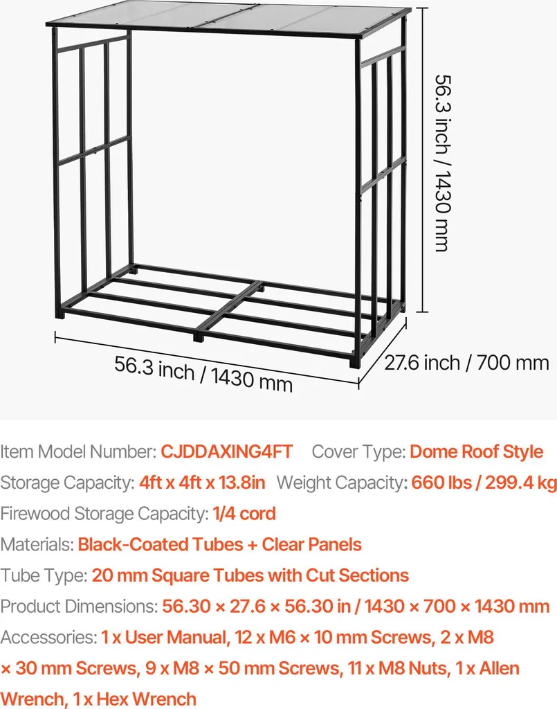 Range-Bûches Mural en Métal 300 kg pour Jardin et Terrasse 143cm - 7