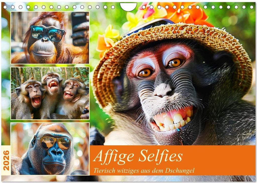 Affige Selfies. Tierisch witziges aus dem Dschungel (Wandkalender 2026 DIN A4 quer), CALVENDO Monatskalender