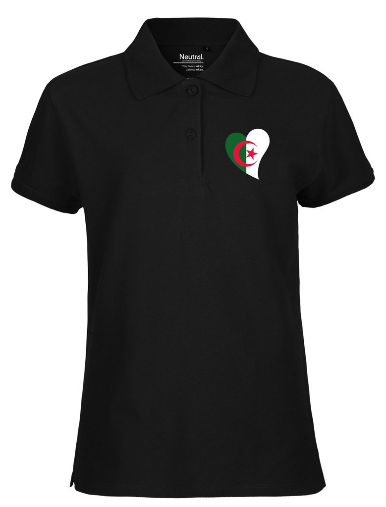 Huuraa Damen Polo Shirt Algerien Flagge Herz XL Black Bio Baumwolle Fairtrade Poloshirt Geschenkidee