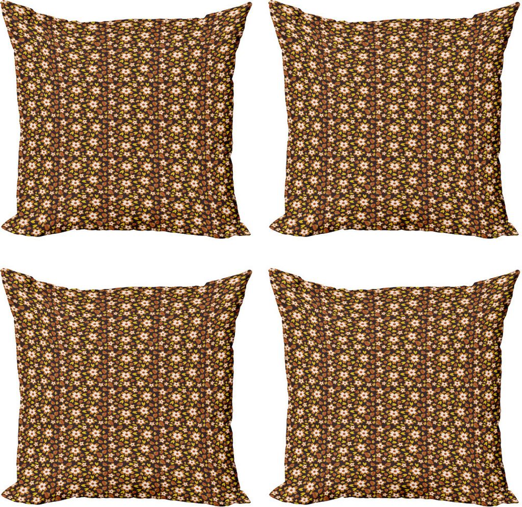 ABAKUHAUS Blumen Kissenbezug Set (4 Stück), Herbst-Saison Natur-Konzept, Moderner Doppelseitiger Digitaldruck, 40 cm x 40 cm, Mehrfarbig