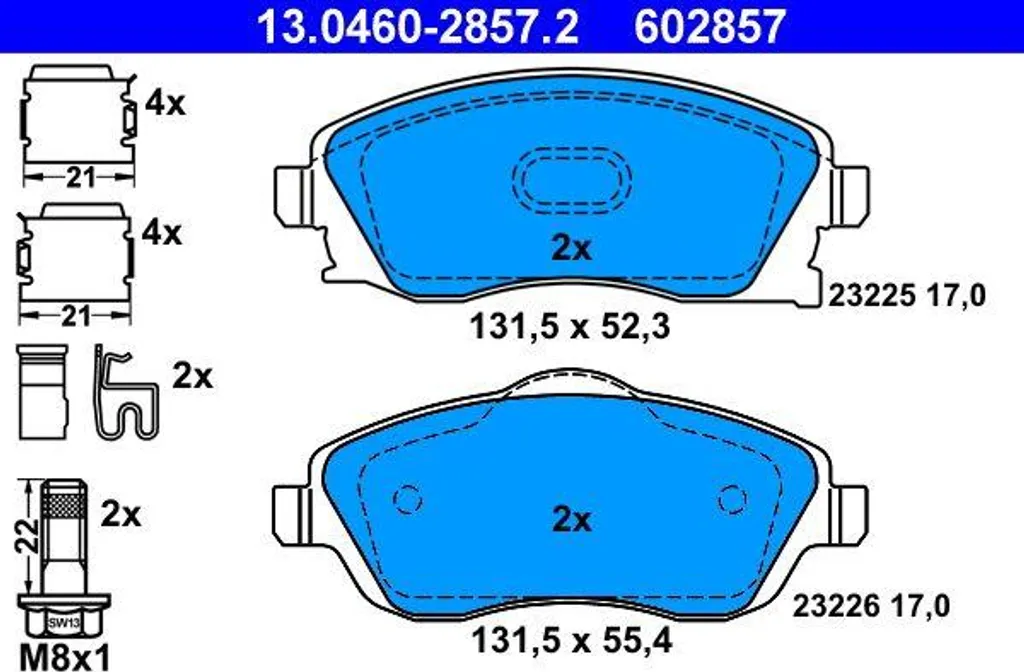 Jeu de plaquettes de frein ATE 13.0460-2857.2 pour Opel Corsa C et Meriva