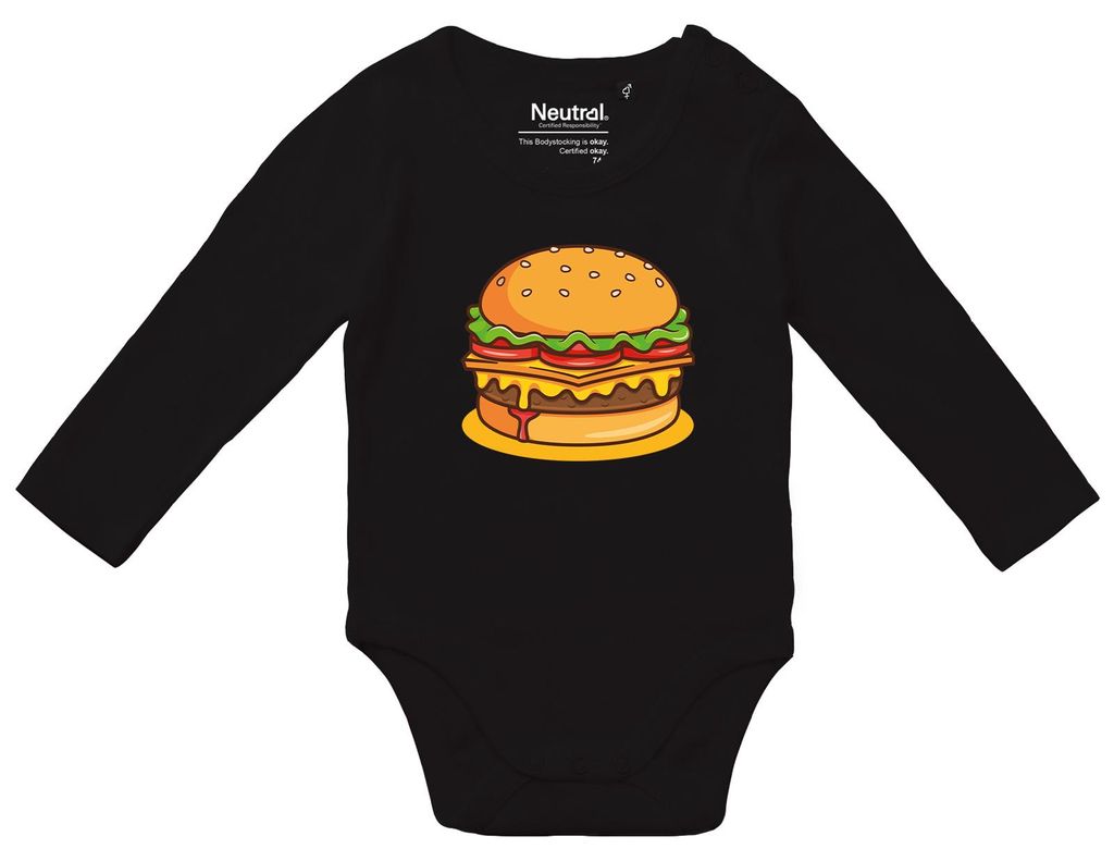 Huuraa Baby Body Burger Comic 80 Black Baumwolle Fairtrade Langarmbody Geschenkidee