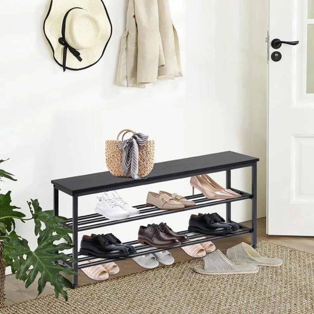 Étagère à chaussures robuste en MDF avec assise intégrée - Finition Bois
