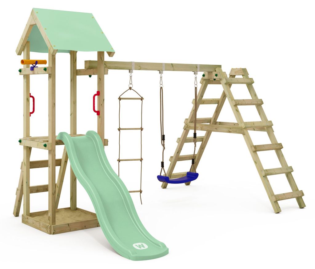 Spielturm Wickey TinyLoft mit Schaukel und Kletteranbau in Hellgrün
