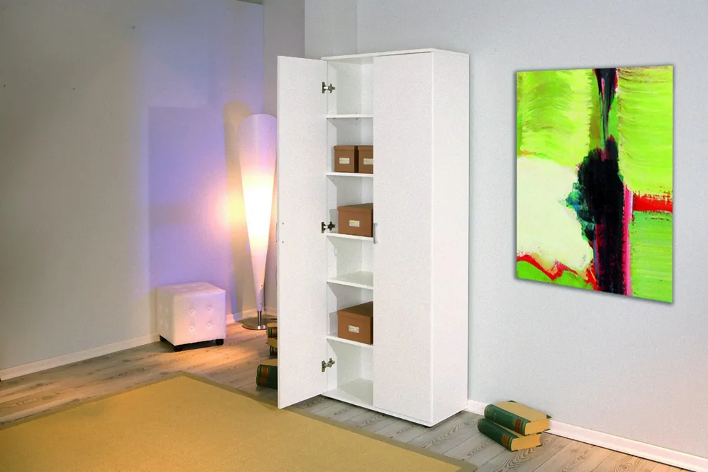 Armoire Blanche Arta avec 5 Tablettes Robustes - Meuble de Rangement Slim - 12