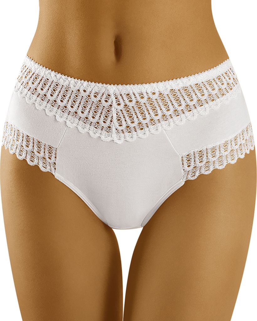 Wolbar Damen Slip Unterhose Ajour-Spitze hoch Unterwäsche WB416 , weiß, L