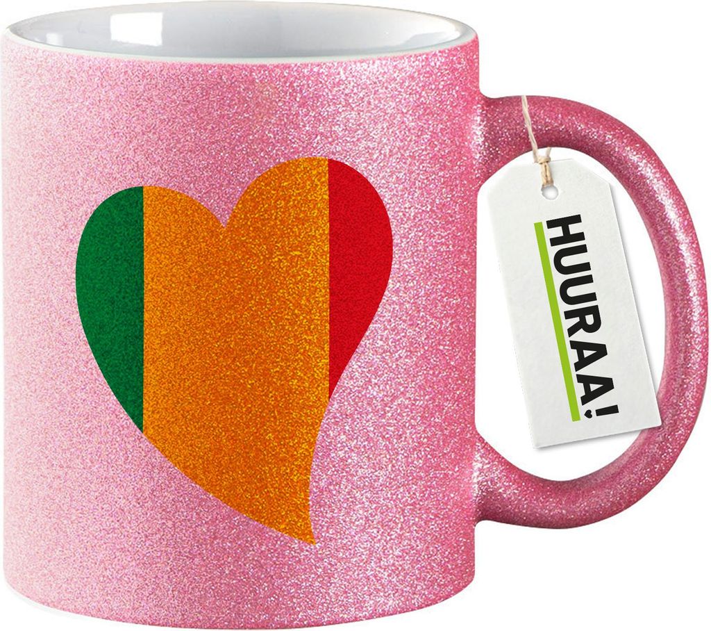 Huuraa Glitzertasse Mali Flagge Herz 330ml Pink Keramik Kaffeebecher Geschenkidee