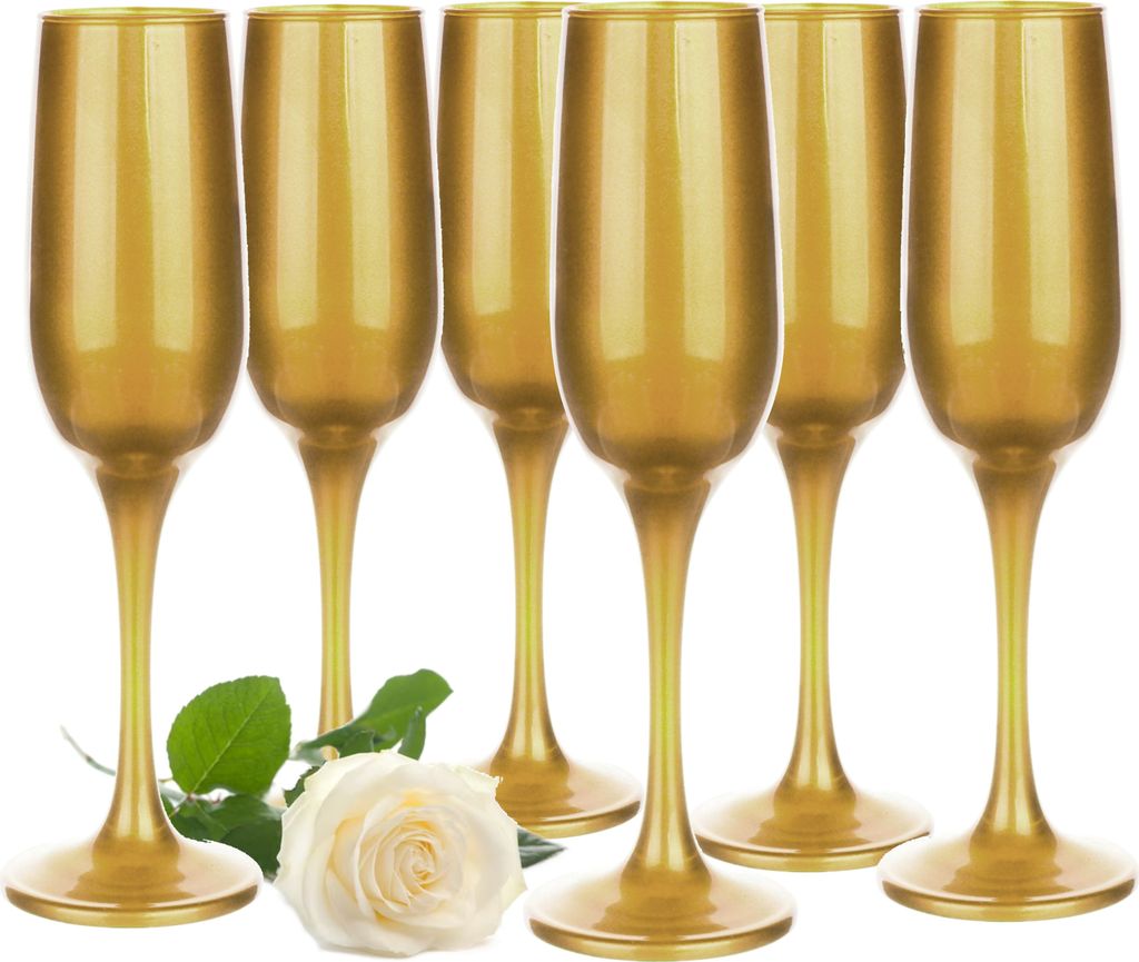 GLASMARK Gold Sektgläser 6-Set 200ml Große (max. 220ml) 6 Stück Champagner-Gläser Prosecco Champagnergläser - Hochwertige Qualität
