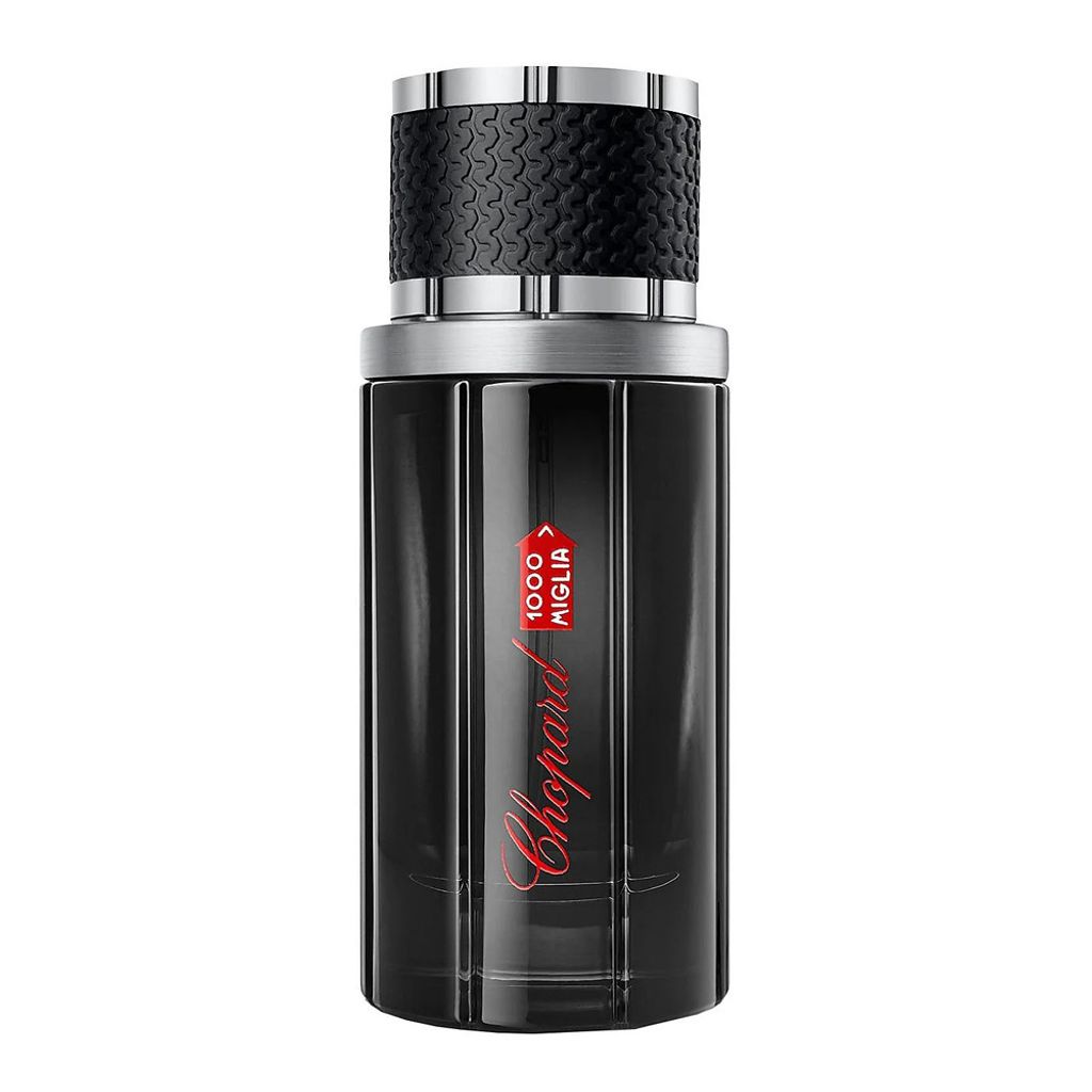 A black bottle of Chopard 1000 Miglia Eau de Toilette for men.