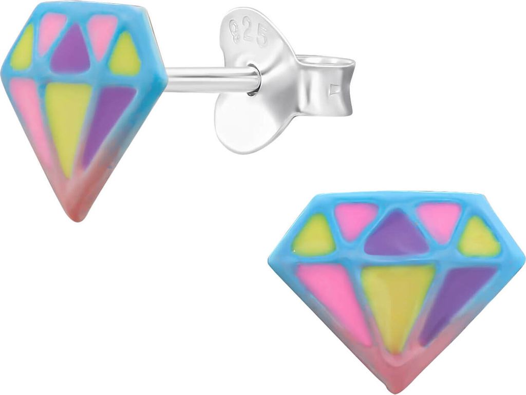Ohrringe Ohrstecker 925 Sterling Silber mit buntem Diamant