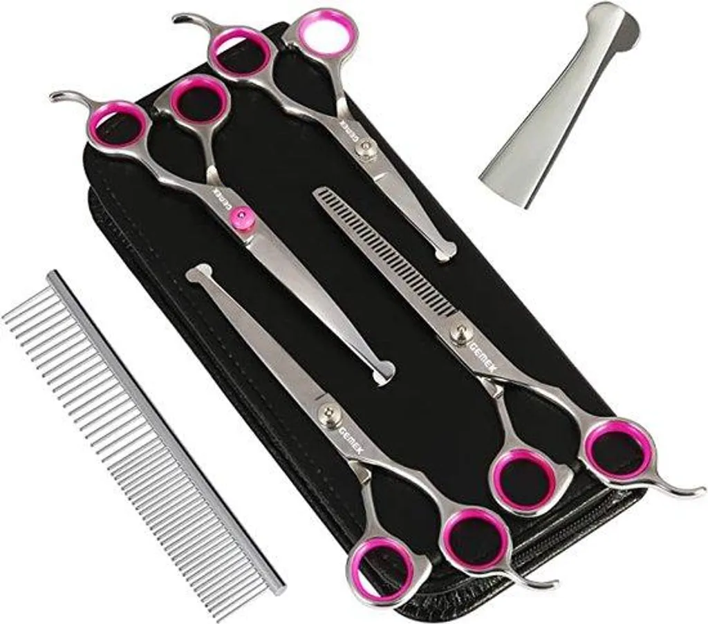 Kit de ciseaux pour chiens 5 pièces en acier inox pour le toilettage