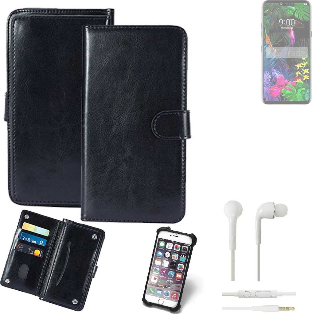K-S-Trade 360° Hülle kompatibel mit LG Electronics V50 ThinQ 5G inkl. Headphones schwarz Kunstleder Case BookCase WalletCase Kunstlederederhülle