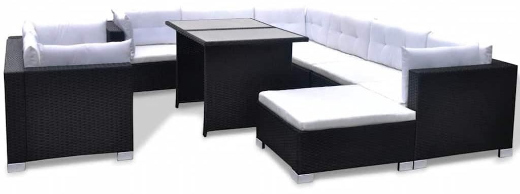 vidaXL 10-tlg. Garten-Lounge-Set mit Auflagen Poly Rattan Schwarz