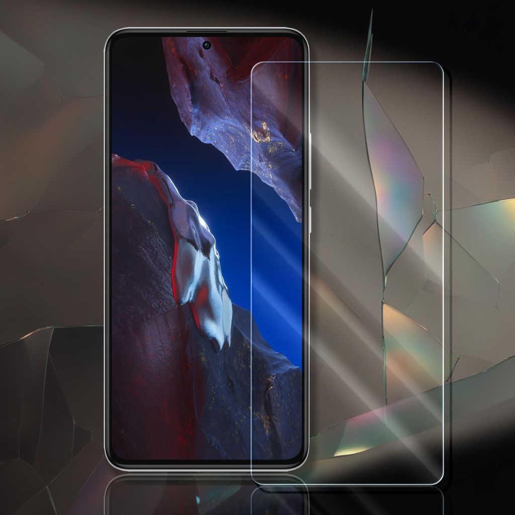 A smartphone screen protector is shown next to a smartphone.