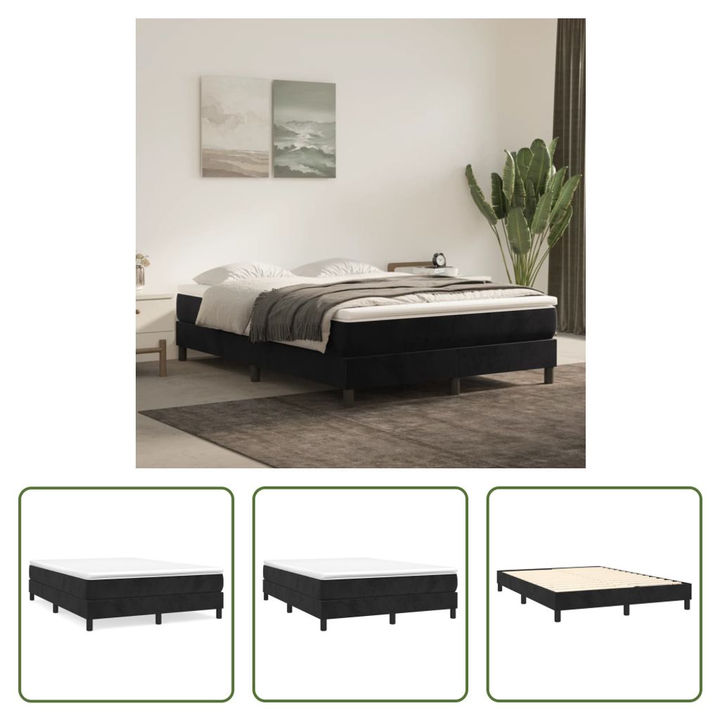 The Living Store Bettgestell Schwarz 140x200 cm Samt Produktbild 