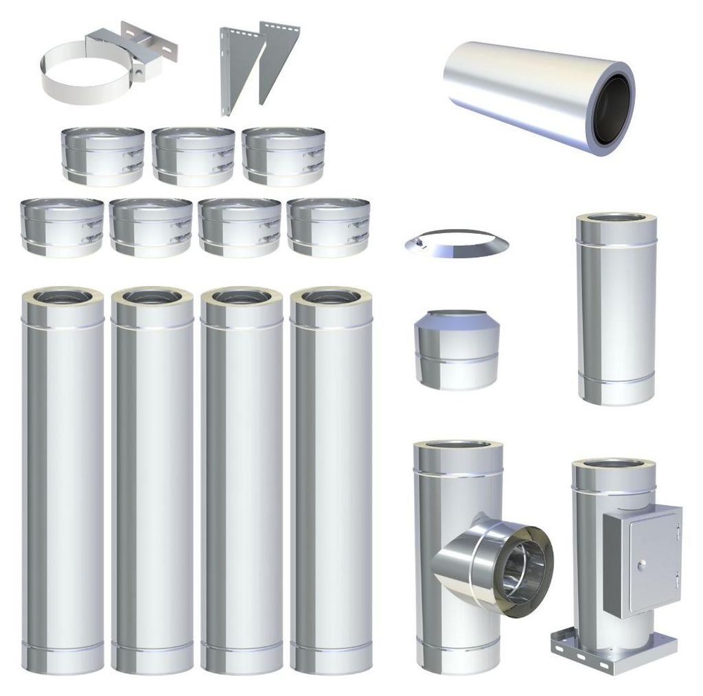 Ø 80 mm - 5 m DW FU Doppelwandiges Schornstein Set Wandmontage Hochglanz