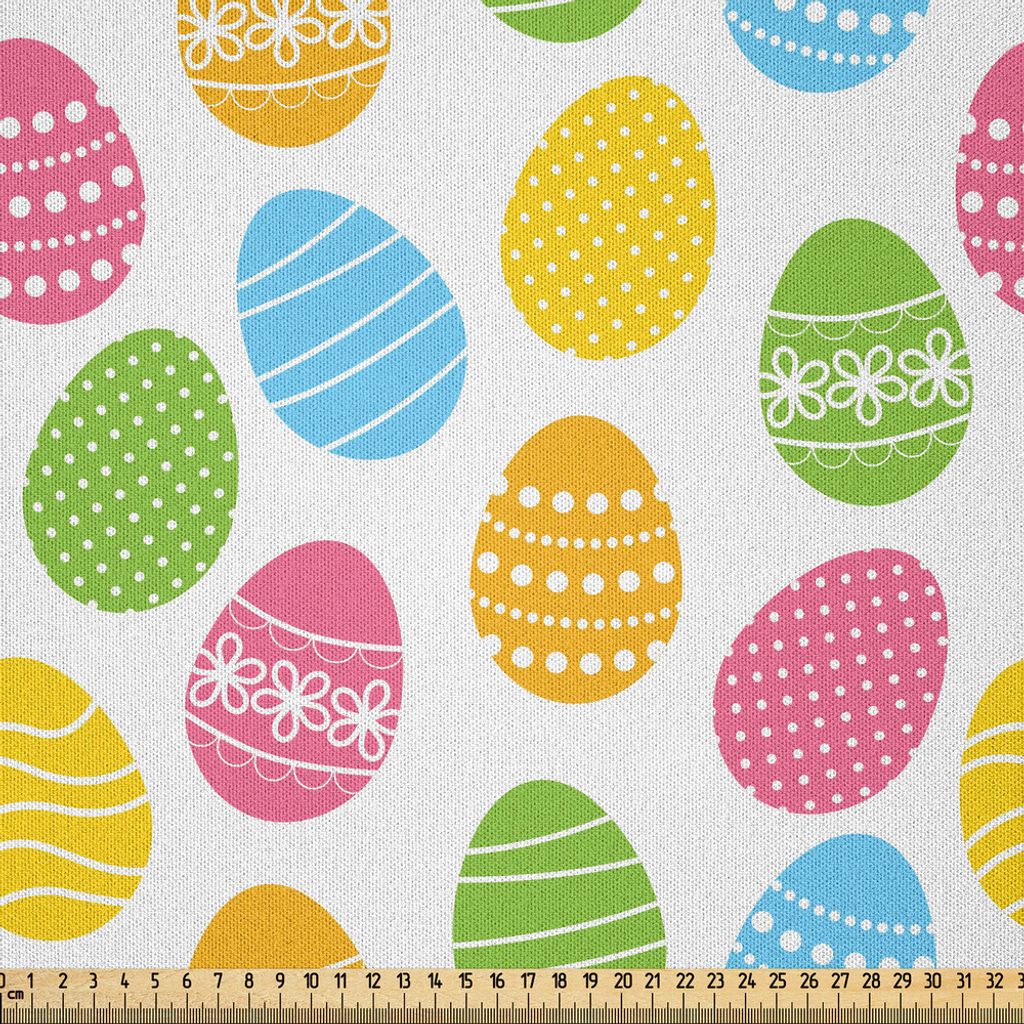 ABAKUHAUS Ostern Microfaser Stoff als Meterware , Gruß der bunten und Spaß-Frühlings-Jahreszeit-April-Feiertags-Feier mit Nahrung, 10 M (230 x 1...