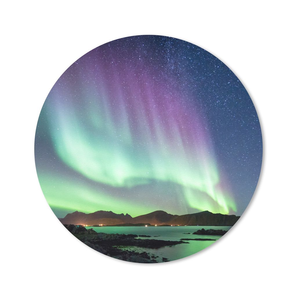 MuchoWow Mauspad Mousepad Nordlicht - Grün - Lila - Sternenhimmel - See - Berg 50x50 cm - Mousepads - Maus Mat - Pad - Mausunterlage - Vinyl