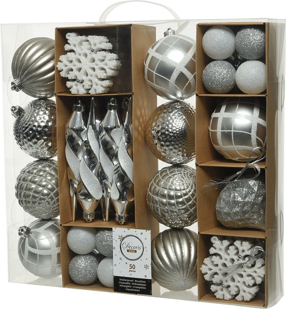 Weihnachtskugeln Kunststoff mit Eiszapfen 4-8cm silber, 50er Set