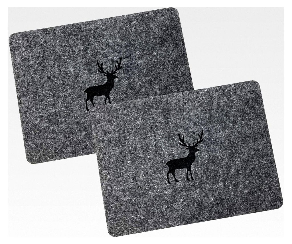 Tischdeko Filz Tischset abwaschbar Untersetzer Landhaus Tischdekoration Platzset 35x45 Anthrazit - Hirsch Tischset 2er Pack