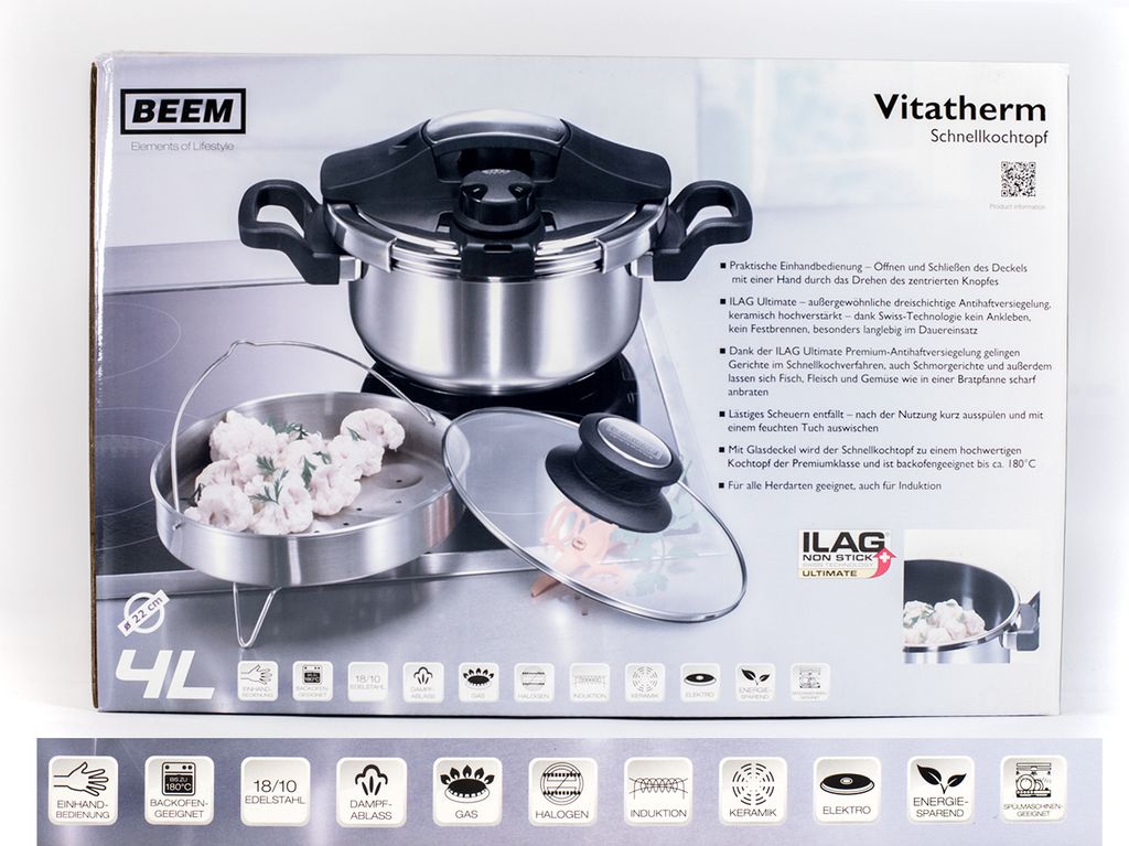 BEEM Vitatherm Schnellkochtopf Set 4L – Edelstahl, Antihaft Produktbild 