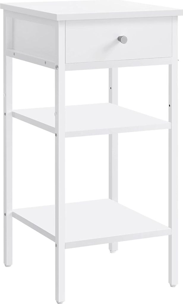 VASAGLE Nachttisch Hoch Nachttisch mit Schublade und 2 Ablagefächer Platzsparend Industriell Akzent Tisch Rustikal Weiß 35 * 35 * 70cm