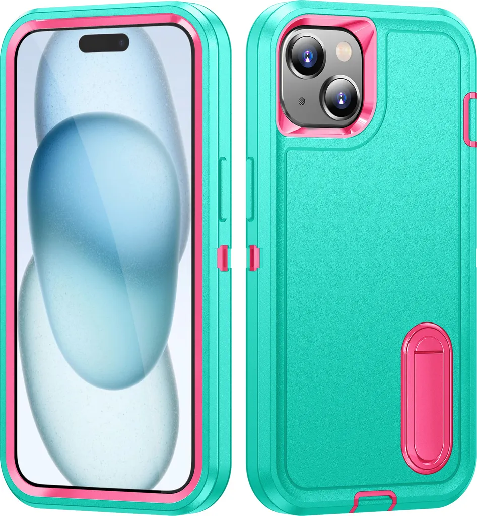 Cover Robusta iPhone 15 Turchese: Ibrida 3 Strati per Uso Intensivo