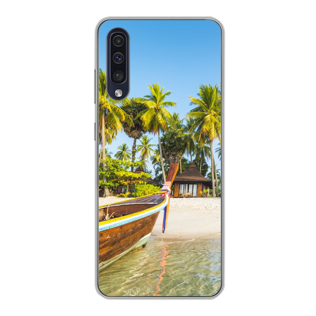 MuchoWow Handyhülle Schutzhülle Hülle für Samsung Galaxy A30s Strand - Kajak - Sommer Silikon Softcase Handy Hülle - Karteninhaber