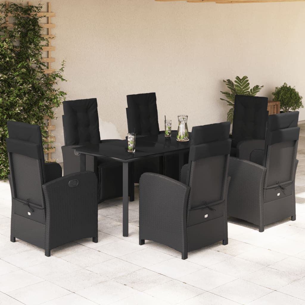 Maison Exclusive - 7-tlg. Garten-Essgruppe mit Kissen Schwarz Poly Rattan