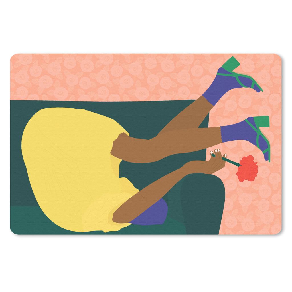 MuchoWow Mauspad Mousepad Frau - Blumen - Retro 27x18 cm - Mousepads - Maus Mat - Pad - Mausunterlage - Büroartikel - Desk Matten