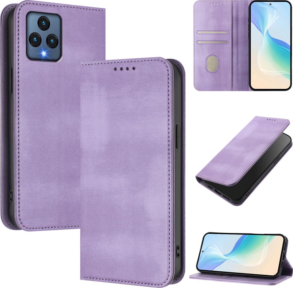 Handyhülle für T-Mobile REVVL 6/REVVL 6x, Vintage Leder RFID Schutz Kartenfach Standfunktion Magnetische Klapphülle Violett