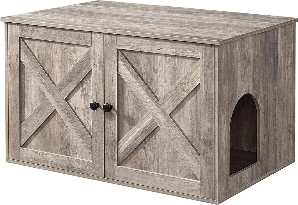 Armoire à litière pour chat en bois massif avec portes aimantées - Chêne