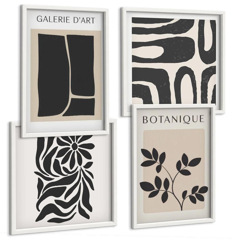 Bilder Set 4-teilig im Goldrahmen Rahmen – Wandbilder 4 Stück – gerahmte Poster für Wohnzimmer, Schlafzimmer und Flur – 50x50 cm - 40x60 cm...