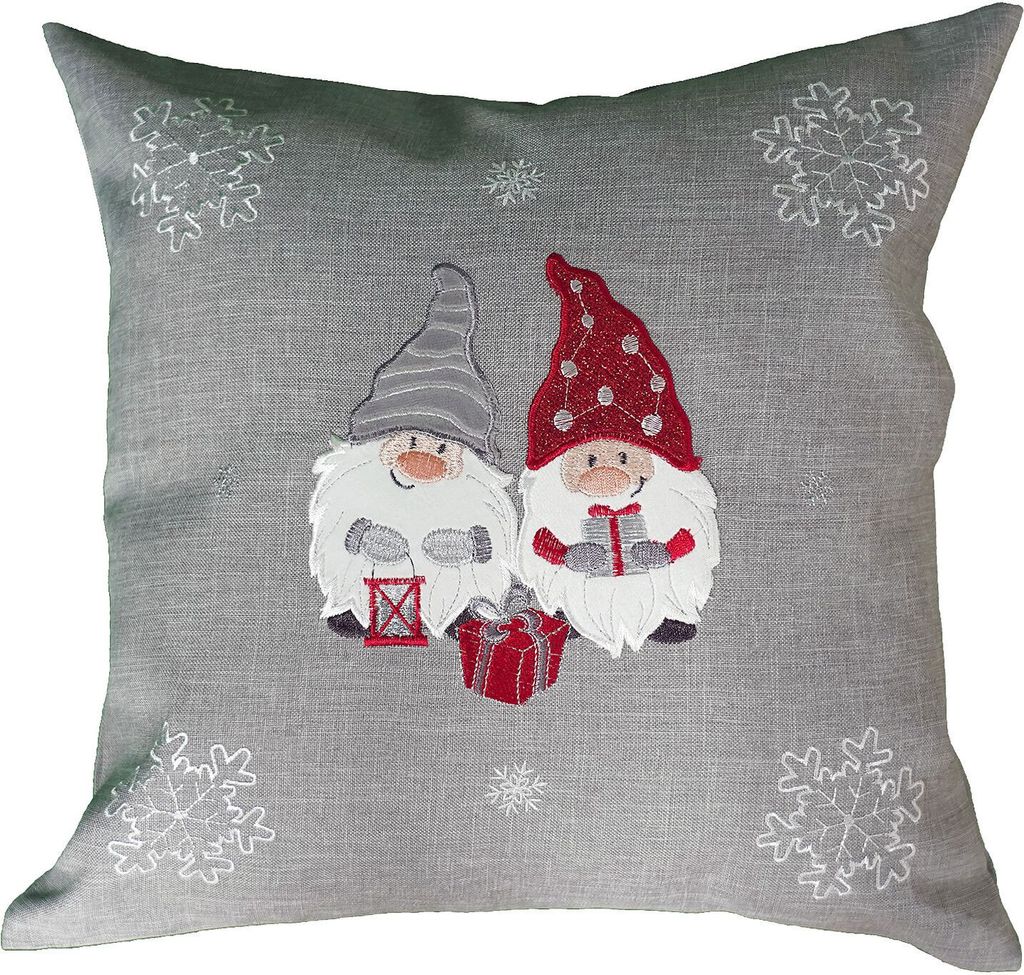 Kissenhülle 40 x 40 cm mit Stickerei Wichtel 40 x 40 cm Kissenhülle hellgrau